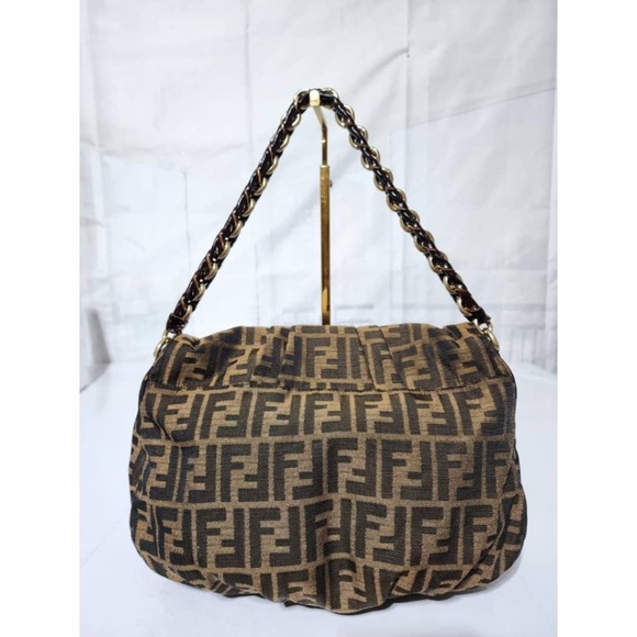 Authentic Fendi Tobacco Zucca Canvas Mia Flap Shoulder Bag Brown - Picture 6 of 16